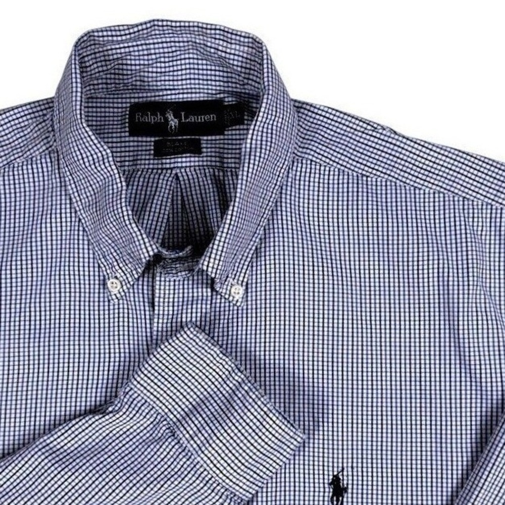 Polo Ralph Lauren Blake Blue/Black Gingham Check Button Cotton Shirt Mens XL